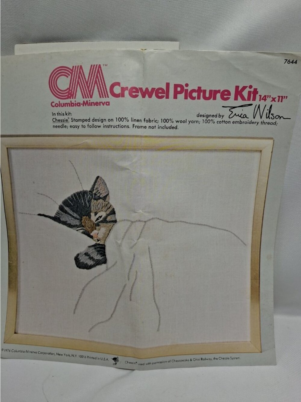 Vintage Kitten Crewel Kit 7644 Columbia Minerva Railway Chessie Cat 1976 NOP